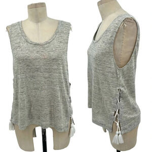 Generation Love‎ Gray Linen Side Lace-up Tassel Tank Top Size Small